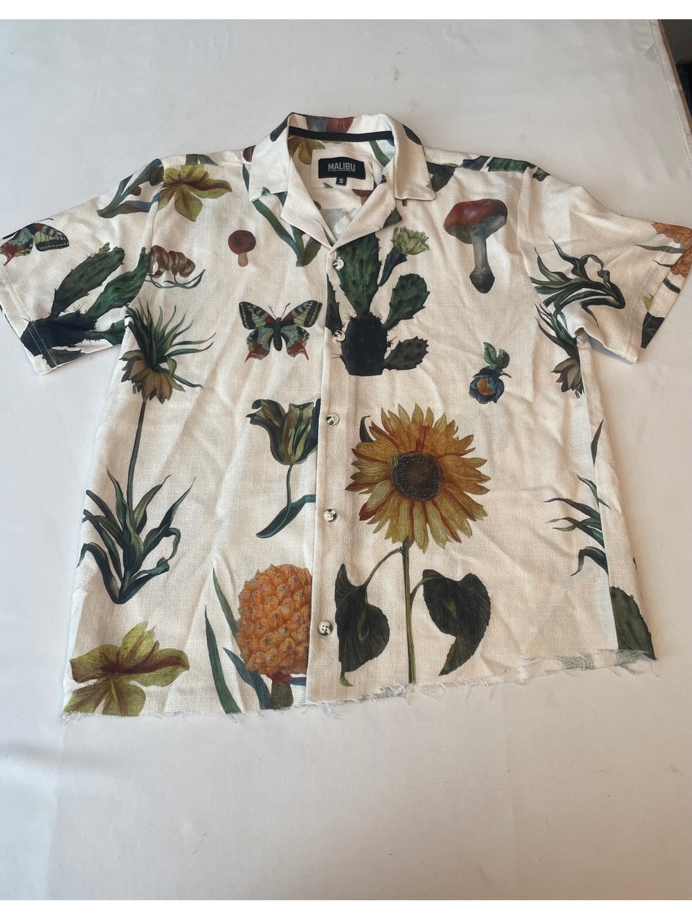 Malibu Botanical Print Short Sleeve Shirt Size Small